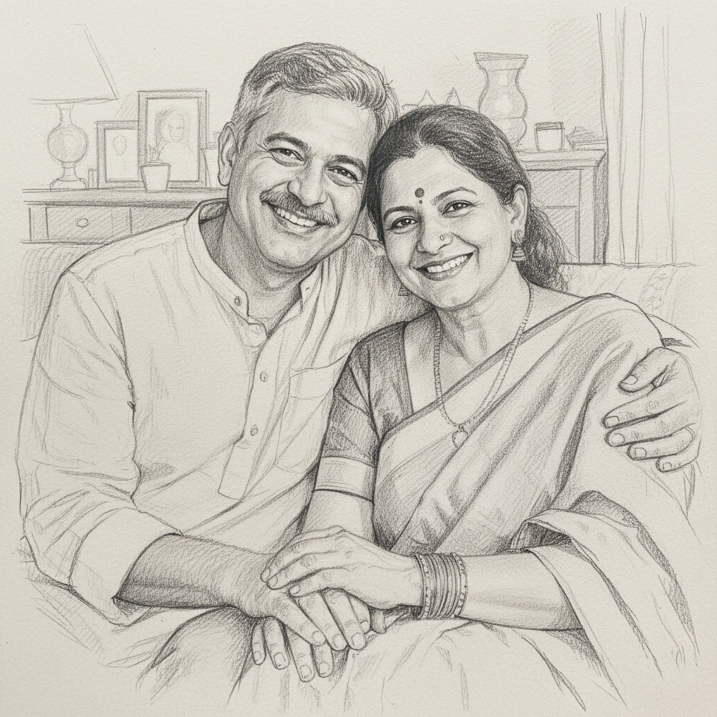 Family portrait to art - pencil sketch